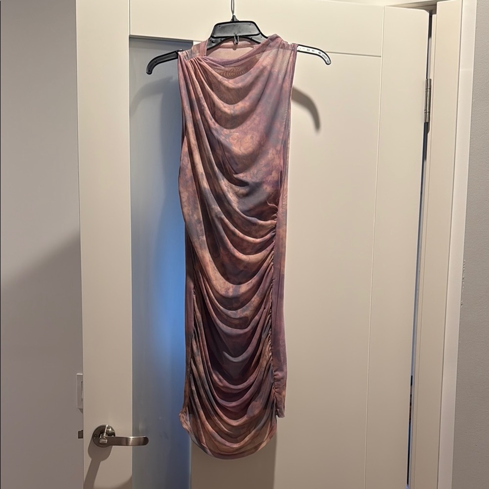 Zara Pink Asymmetrical Ruched Bodycon Dress